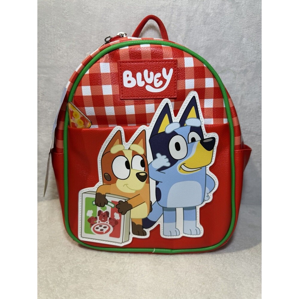 Bluey Bingo Woman’s Mini Backpack 11” Kids Red Checkered Character Bag